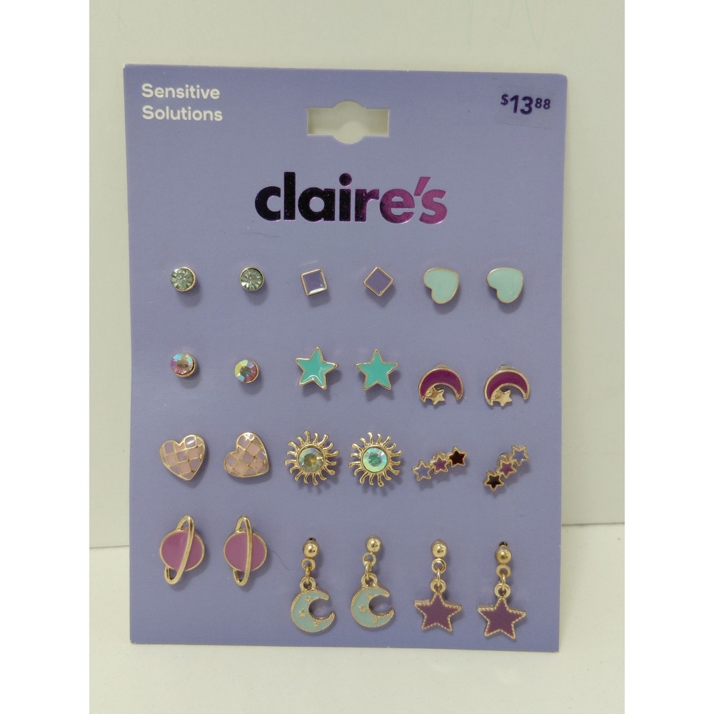 Claire's Sensitive Solutions 12 Pair Earring Set Celestial Moon Star Planet New‎
